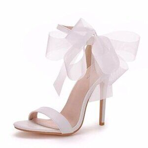 MISS LEFT Wedding Shoes Stiletto Open Toe Sandals Large Size High Heels Flower